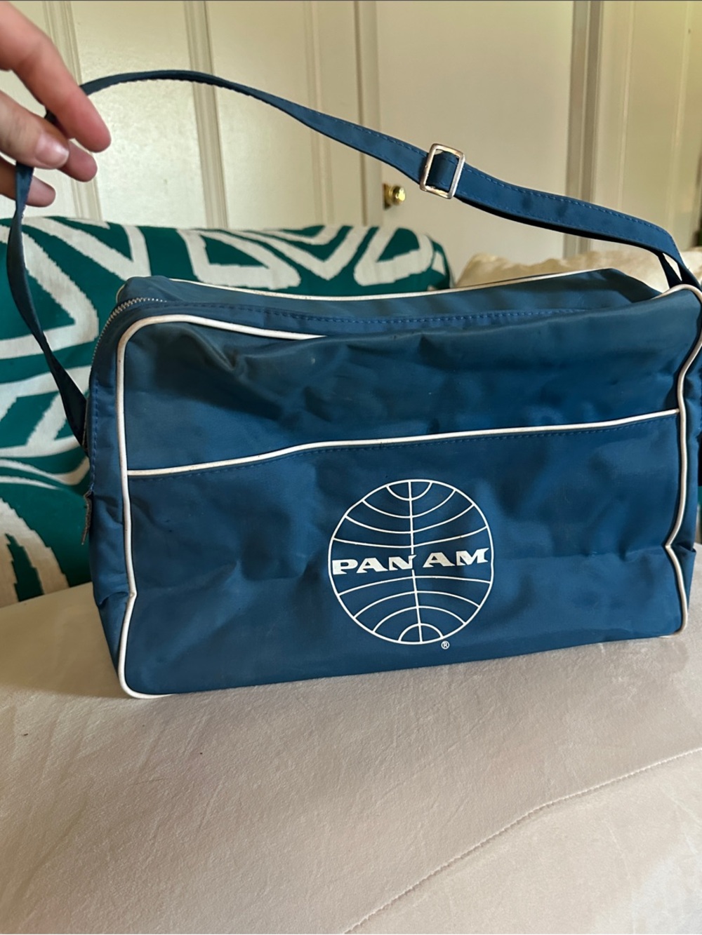 Pan Am Blue Canvas Vintage Travel Messenger Bag